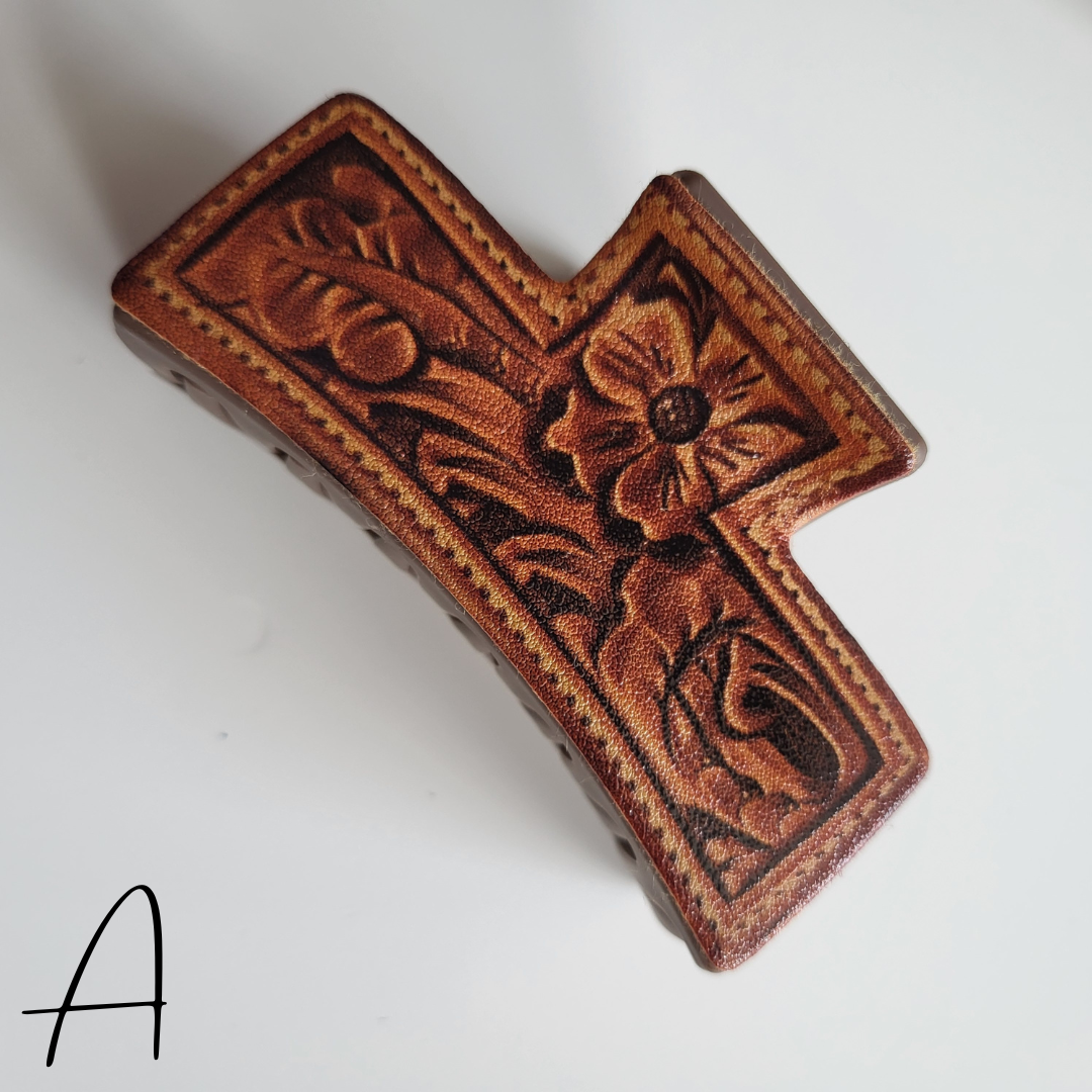 Cowgirl Leather Floral Hair Claw
