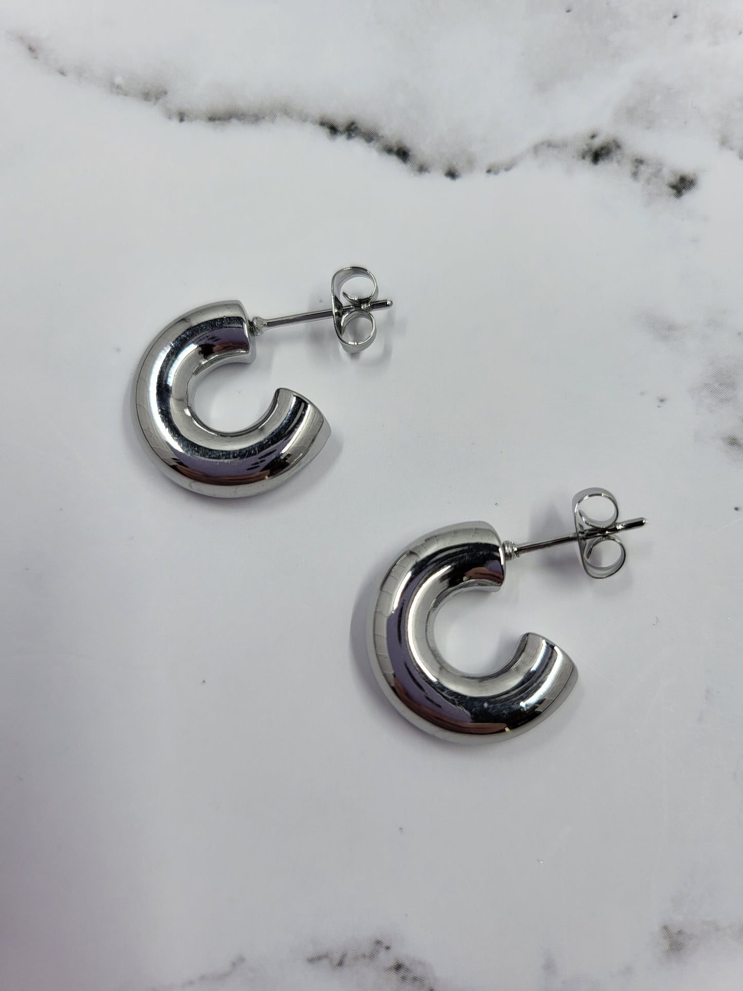 Silver Pvd Chunky Huggie Hoop Earnings