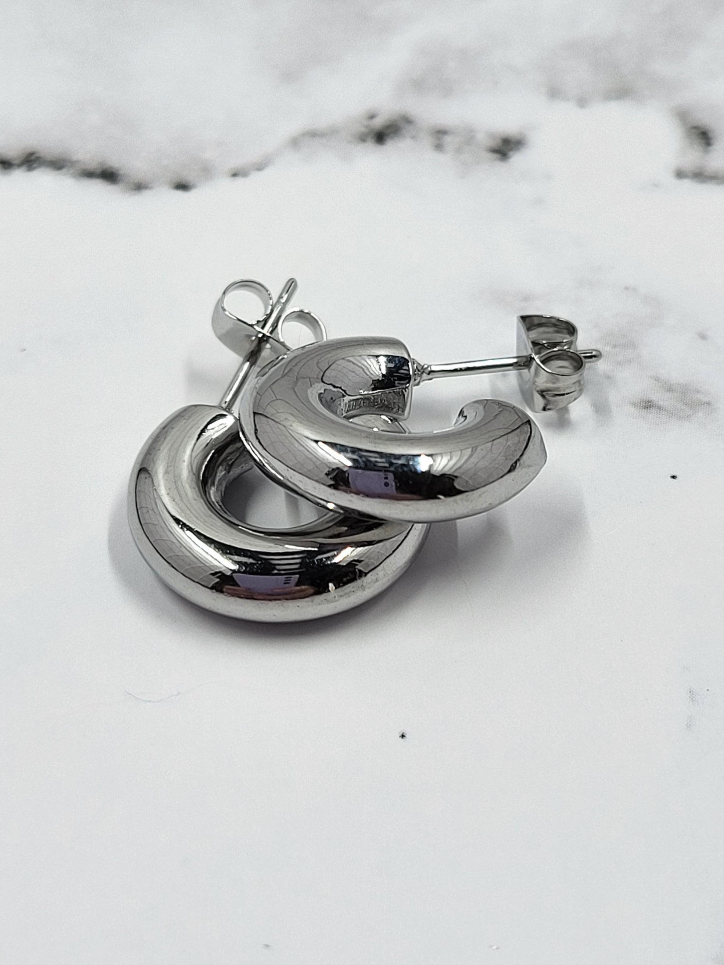 Silver Pvd Chunky Huggie Hoop Earnings