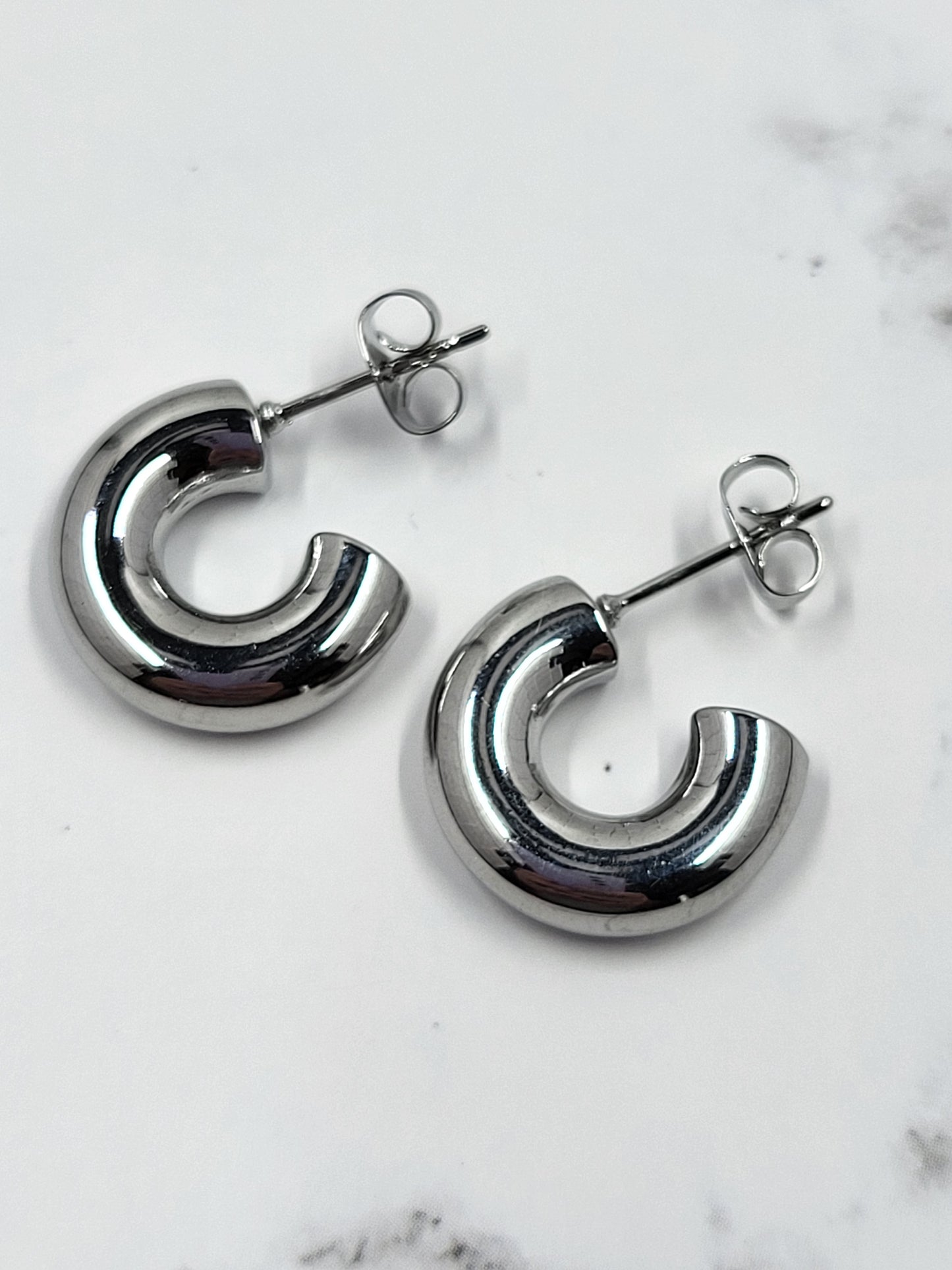 Silver Pvd Chunky Huggie Hoop Earnings