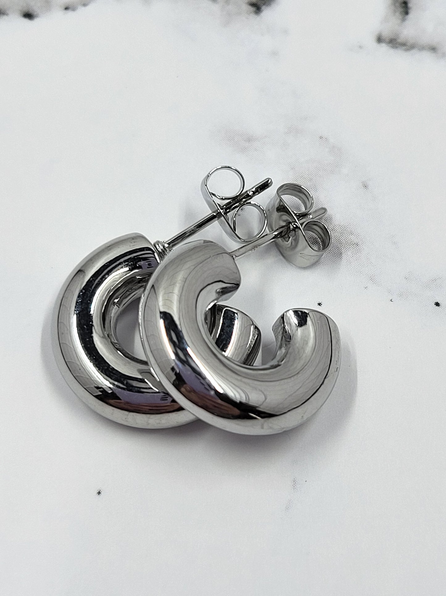 Silver Pvd Chunky Huggie Hoop Earnings