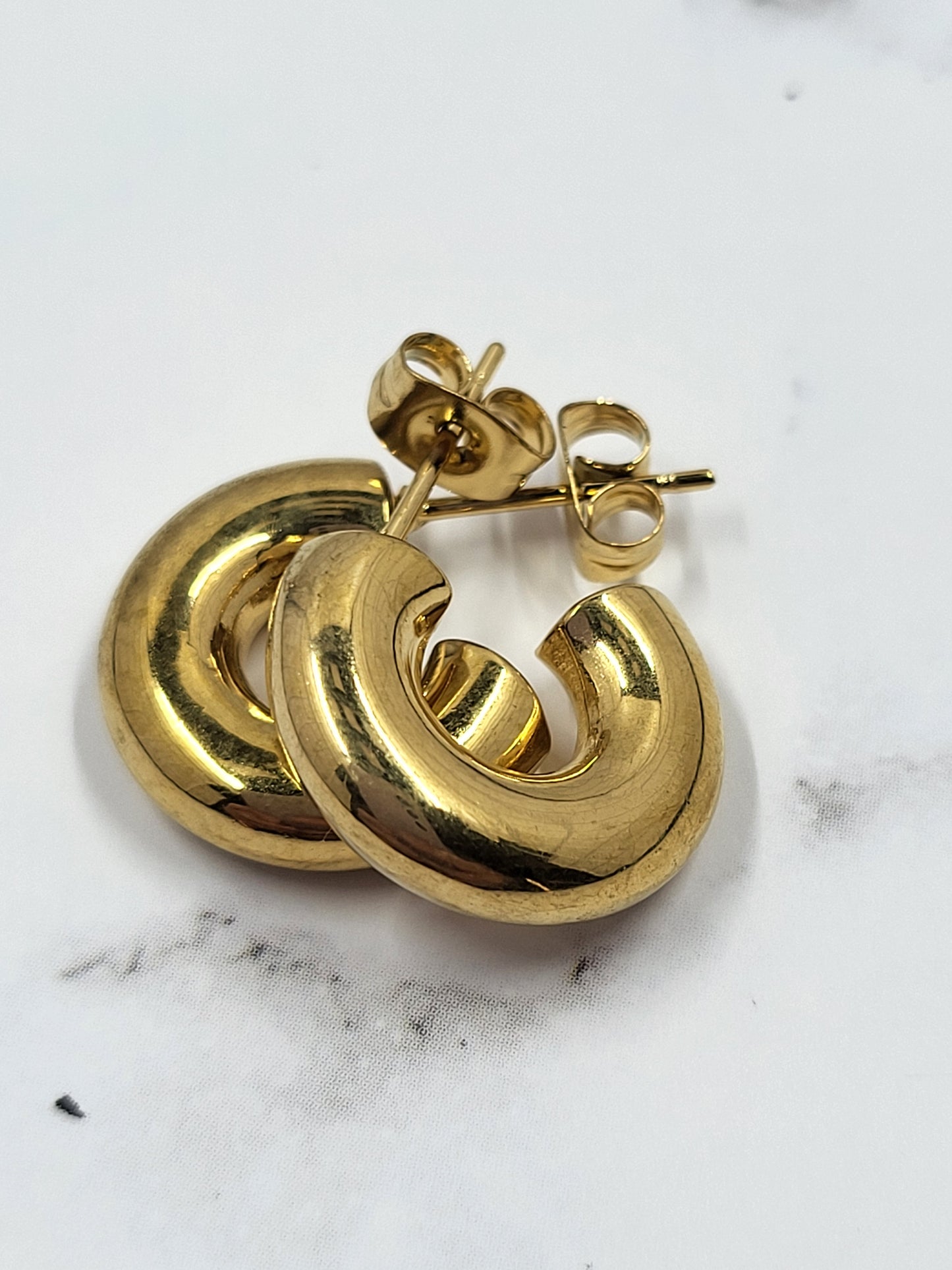 Gold Pvd Chunky Huggie Hoop Earnings