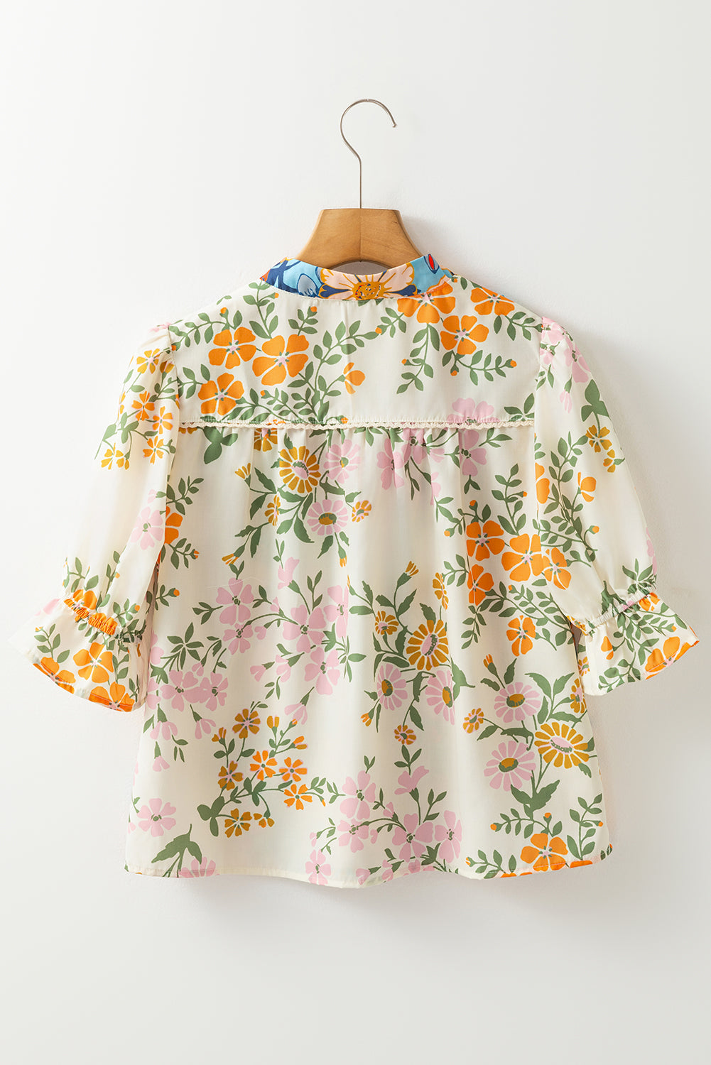 Multicolor Boho Floral Blouse Crochet V Neck Half Sleeve