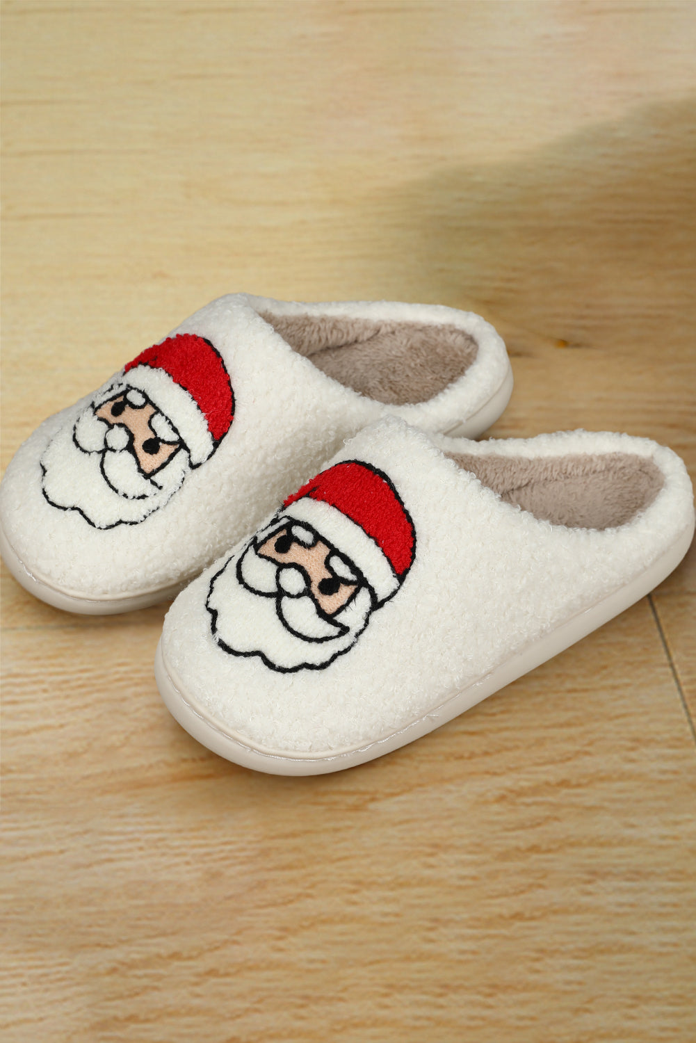 Santa Claus Graphic Plush White Slippers