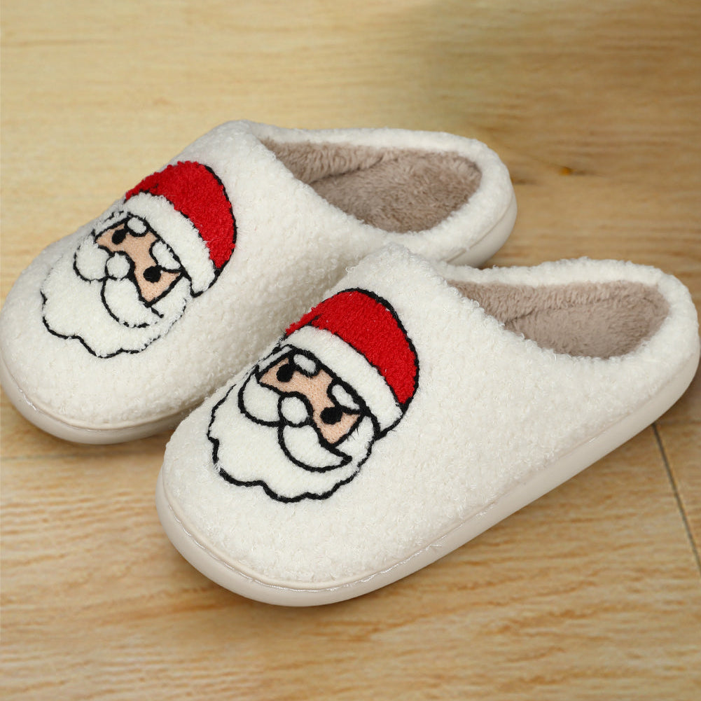 Christmas Santa Plush Slippers – Cozy White Holiday Indoor Shoes