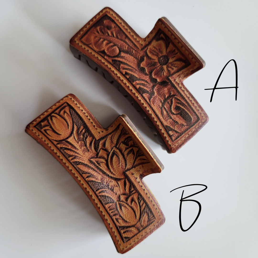 Cowgirl Leather Floral Hair Claw