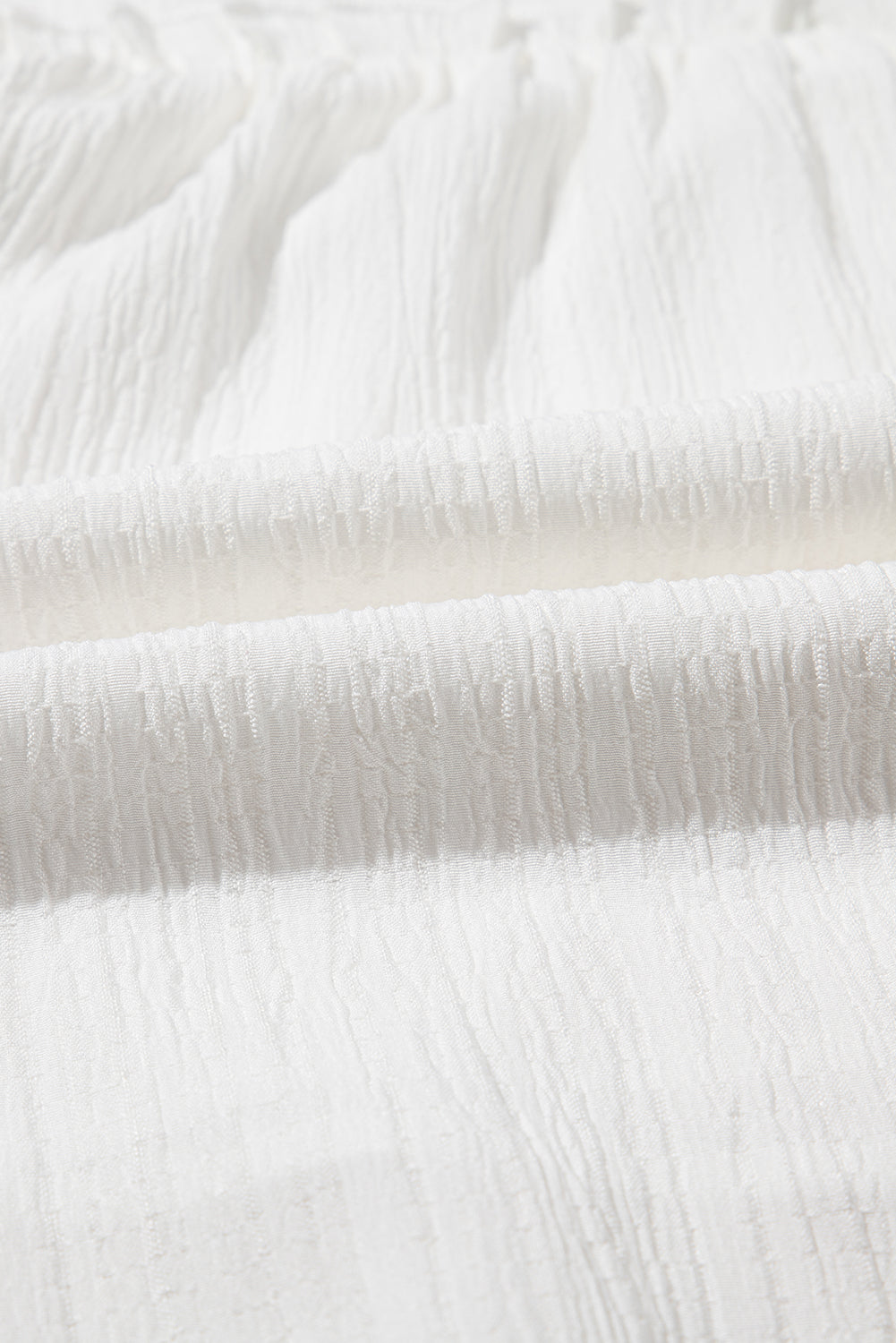 White Textured Ruffled Trim V Neck Flutter Flowy Top