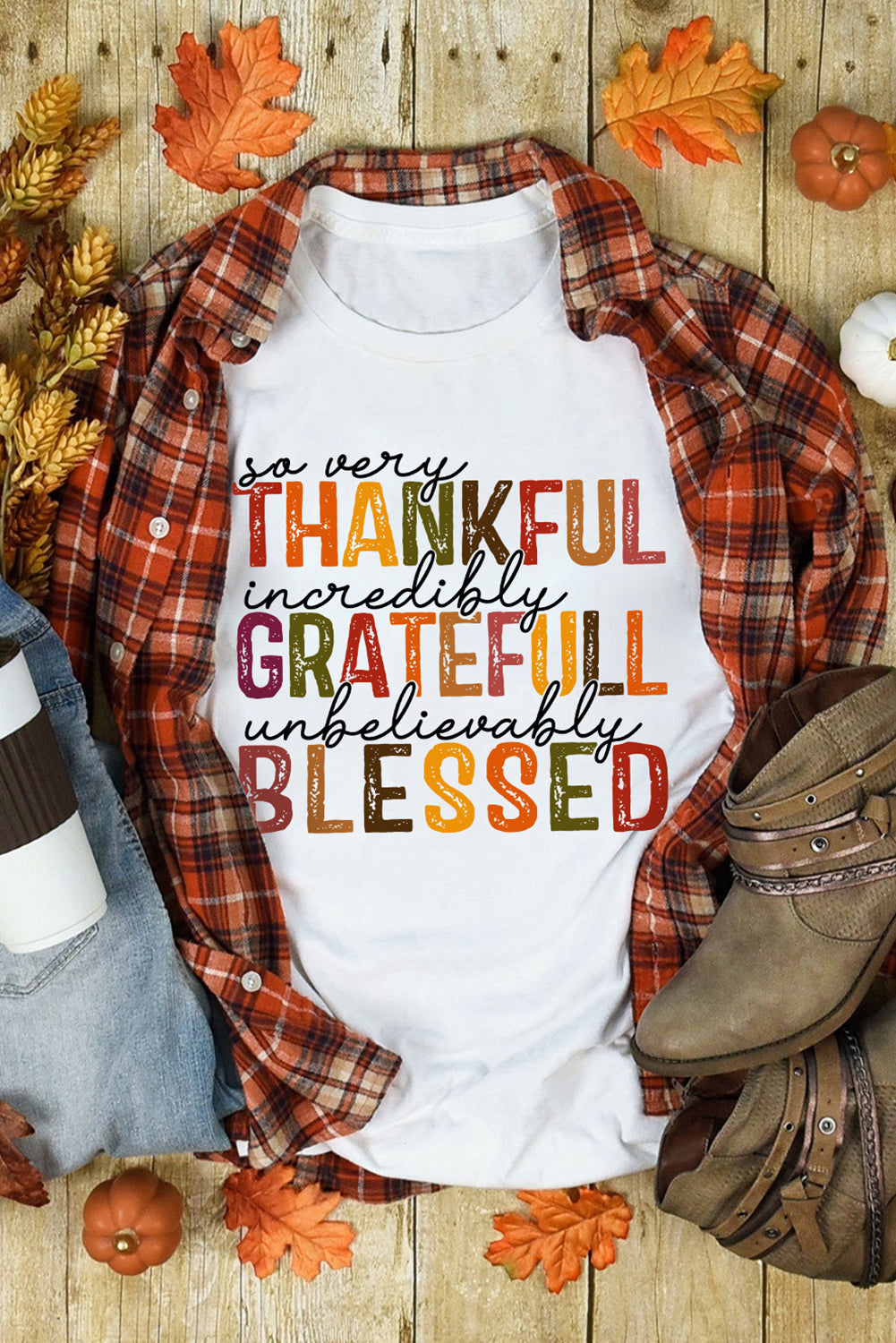 Thanksgiving Print Crew Neck White Tee