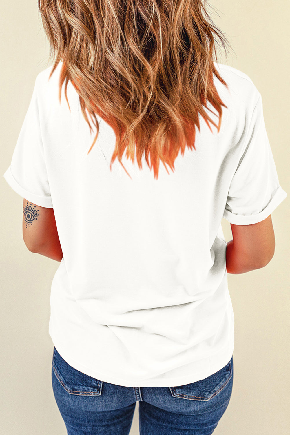 Thanksgiving Print Crew Neck White Tee