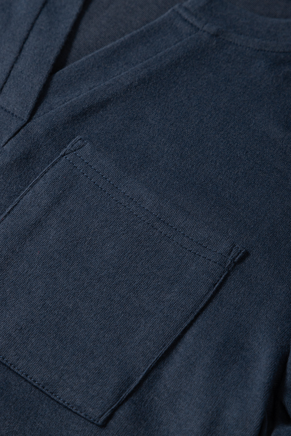Blue Notch V Neck Pocket Patched Long Sleeve Tee