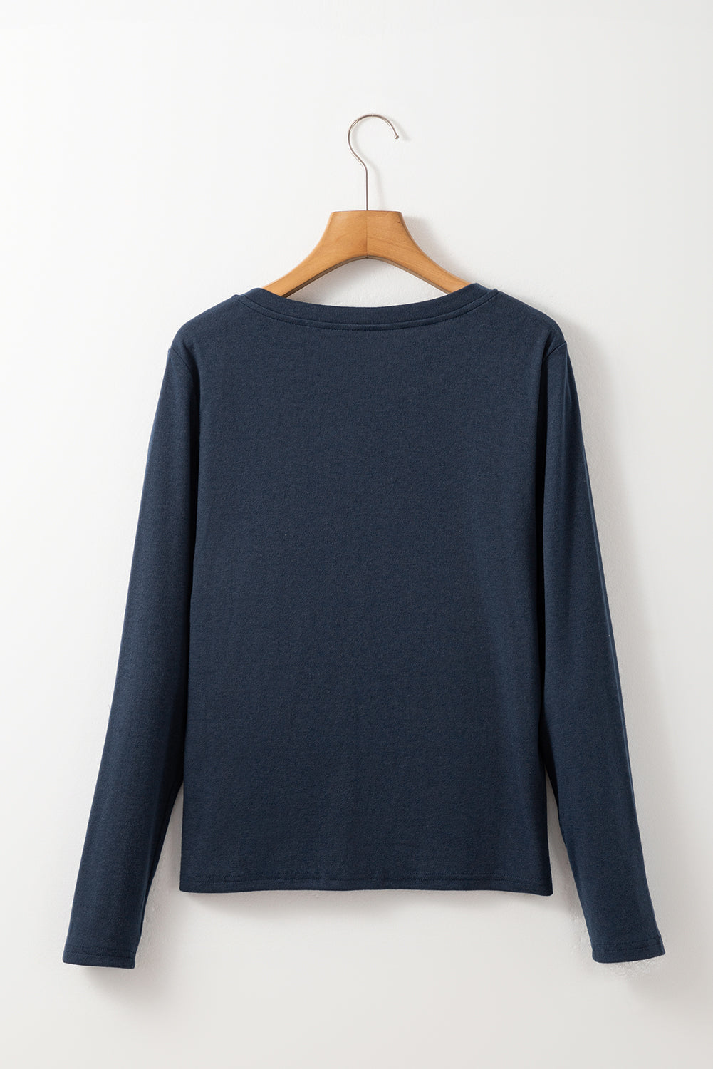 Blue Notch V Neck Pocket Patched Long Sleeve Tee