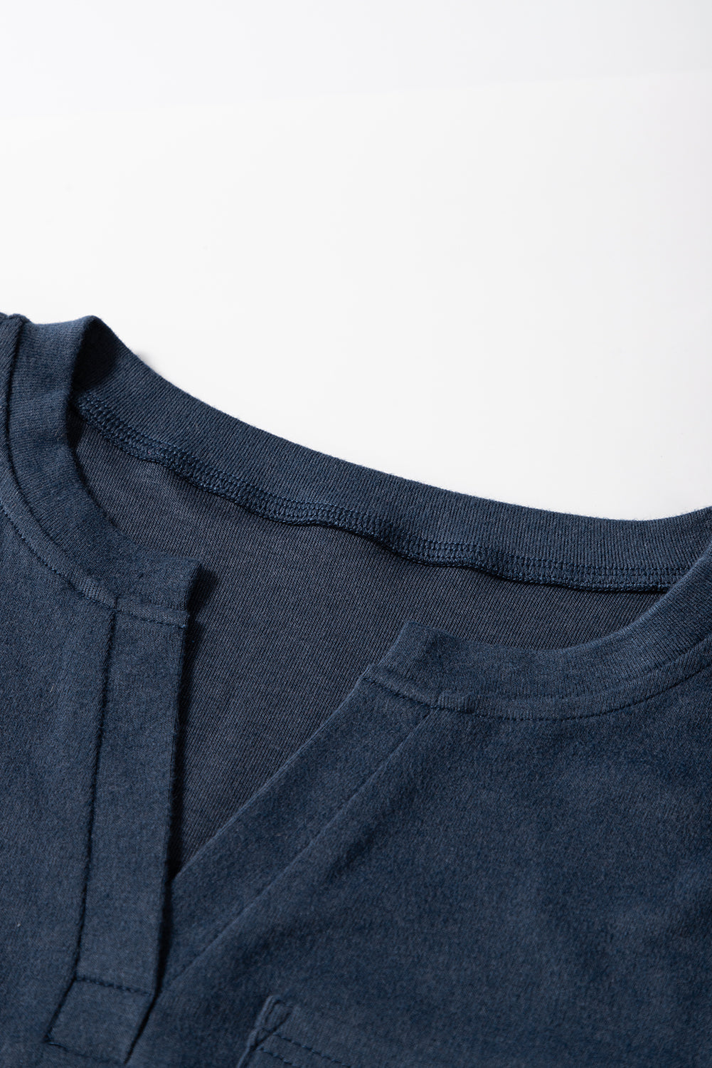 Blue Notch V Neck Pocket Patched Long Sleeve Tee