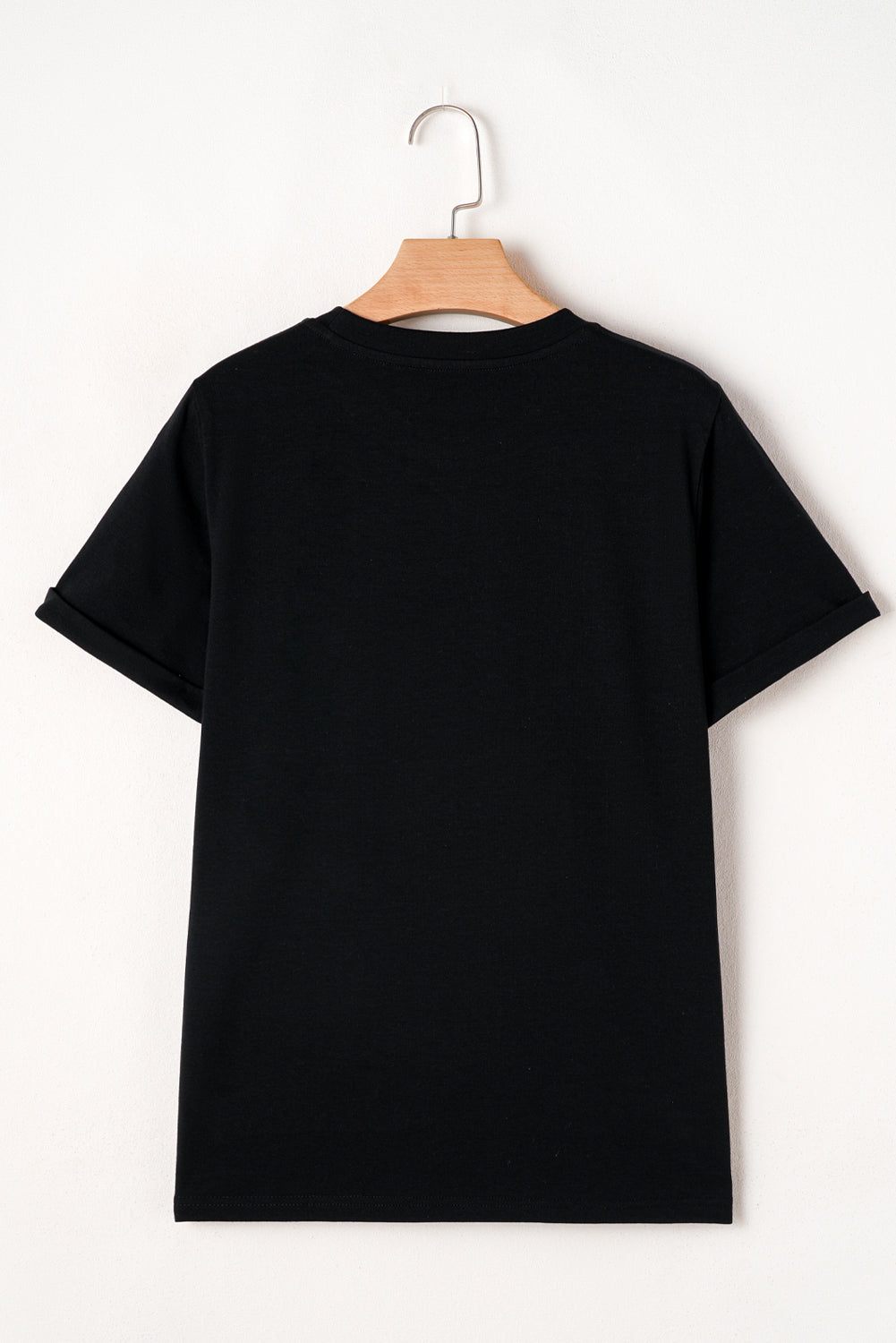 Rhinestone Christmas Tree Round Neck Black Tee