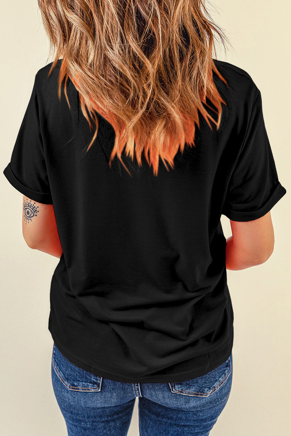 Rhinestone Christmas Tree Round Neck Black Tee