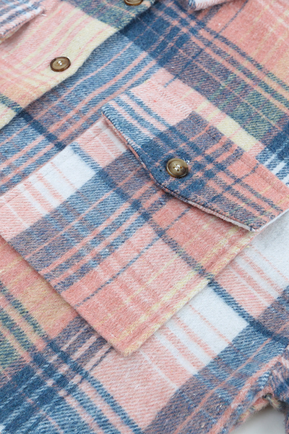 Pink Plaid Flap Pockets Shacket