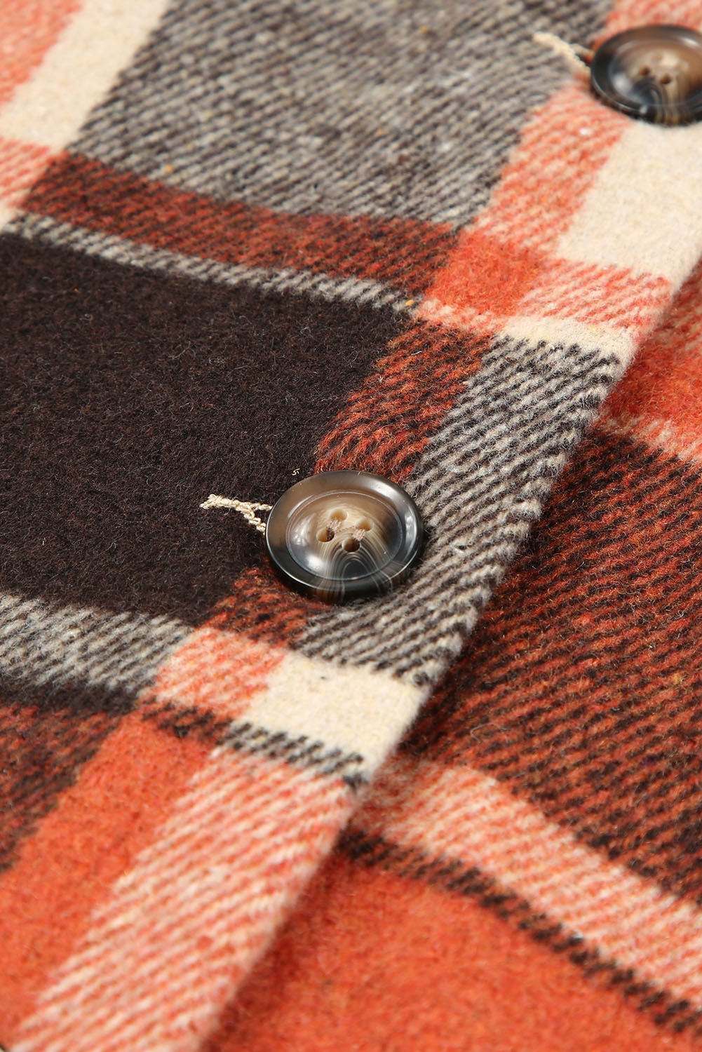 Orange Plaid Button Front Hooded Shacket