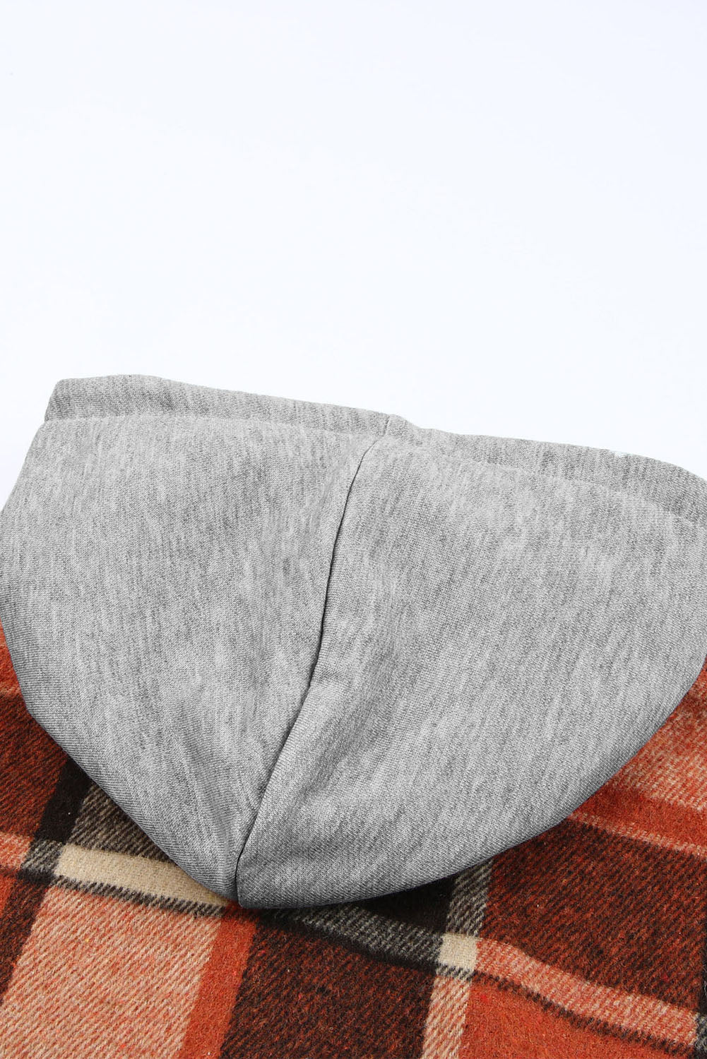 Orange Plaid Button Front Hooded Shacket