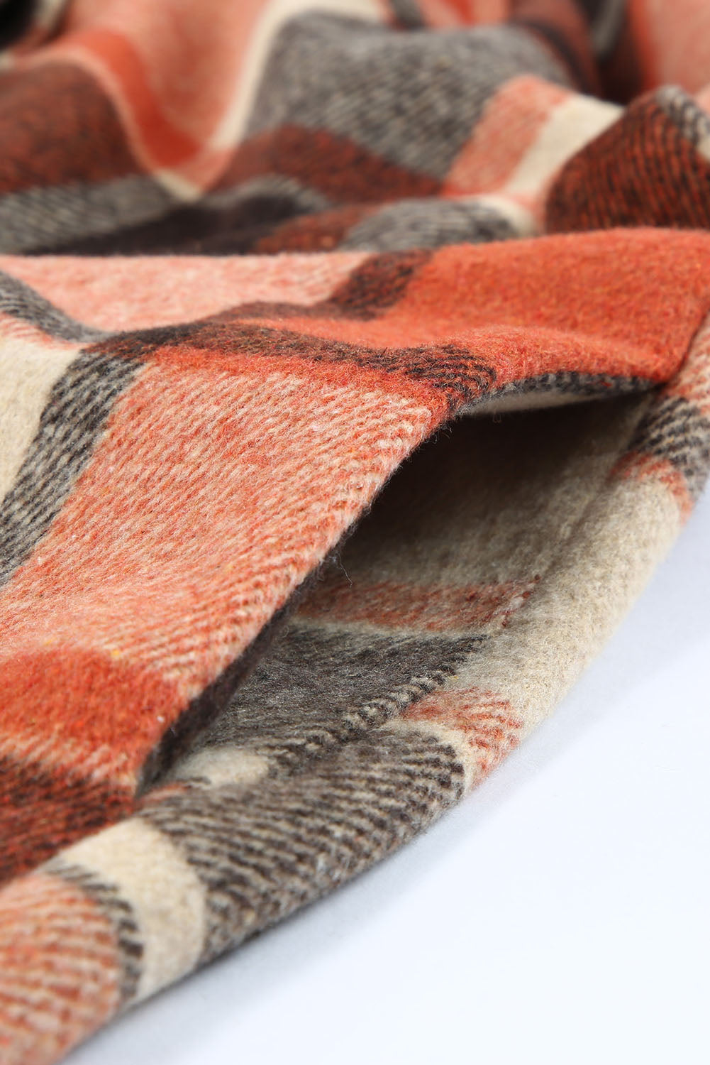 Orange Plaid Button Front Hooded Shacket