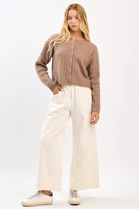 Mineral Wash Wide Leg Elastic Waist Twill Pants – White | mittoshop