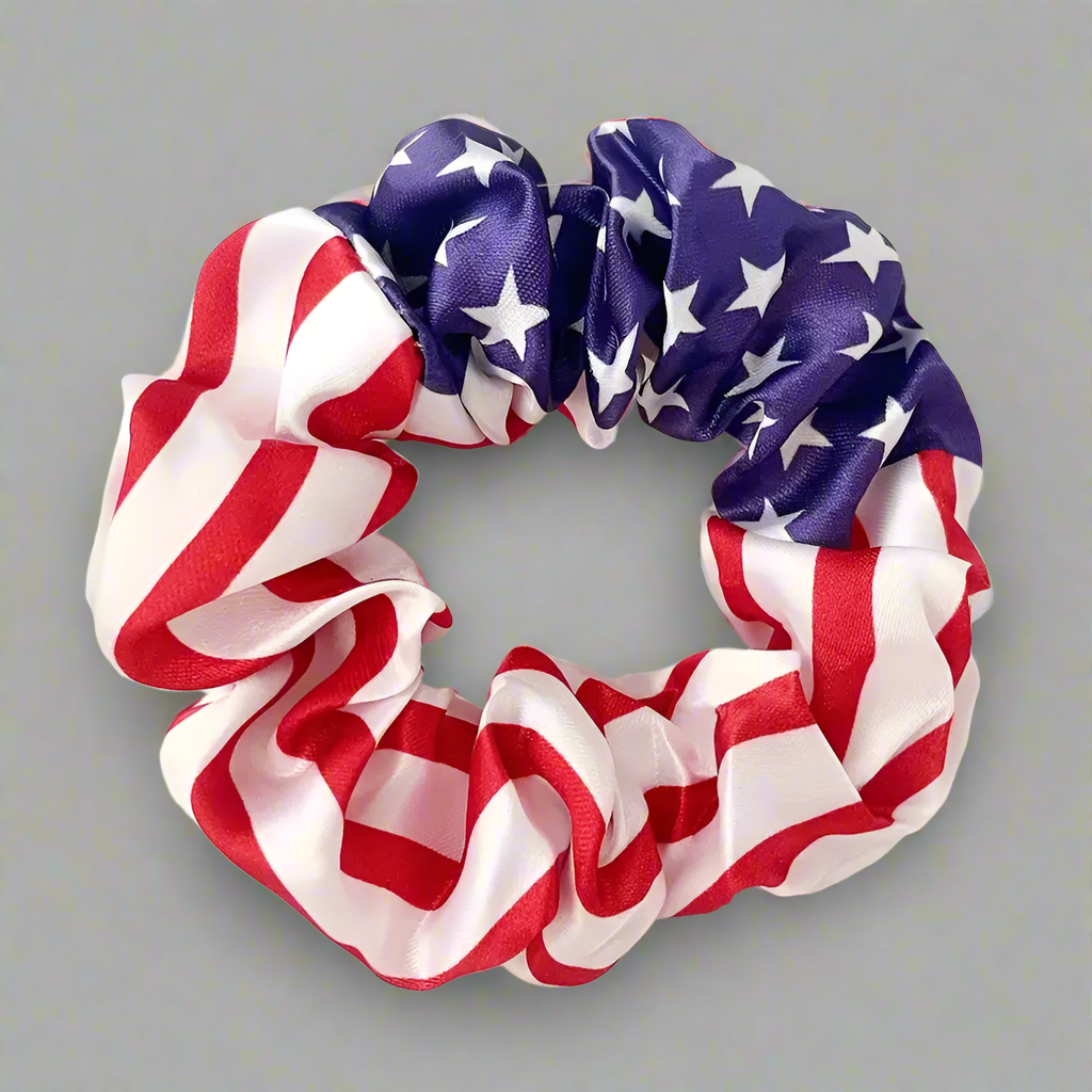 American Flag Satin Scrunchies Set | Patriotic Red White Blue Hair Accessories