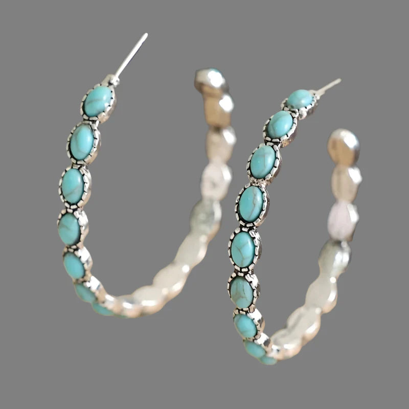 Turquoise Western Style Large Circle Earrings