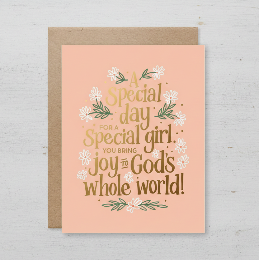 Birthday Card for Girls – Special Girl Faith Card | Gold Foil Pink