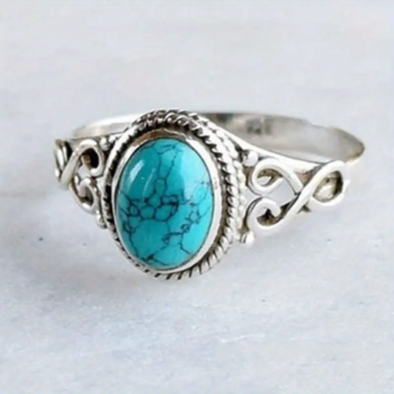 Turquoise Oval Ornate Ring
