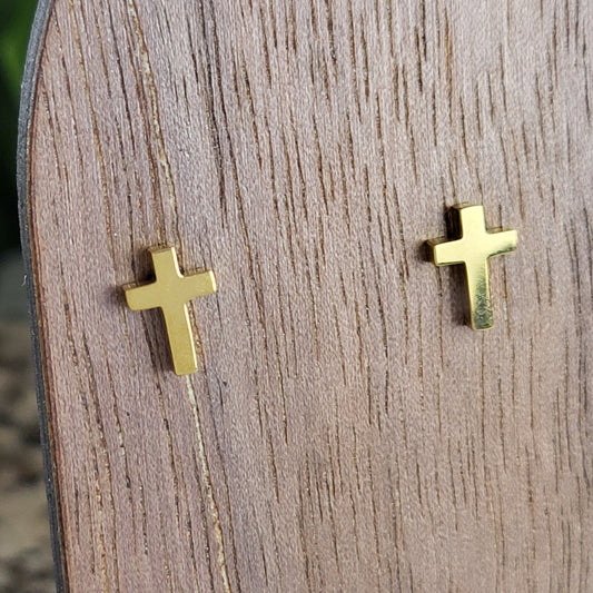 18K Gold PVD Cross Stud Earrings | Waterproof Stainless Steel Faith Jewelry