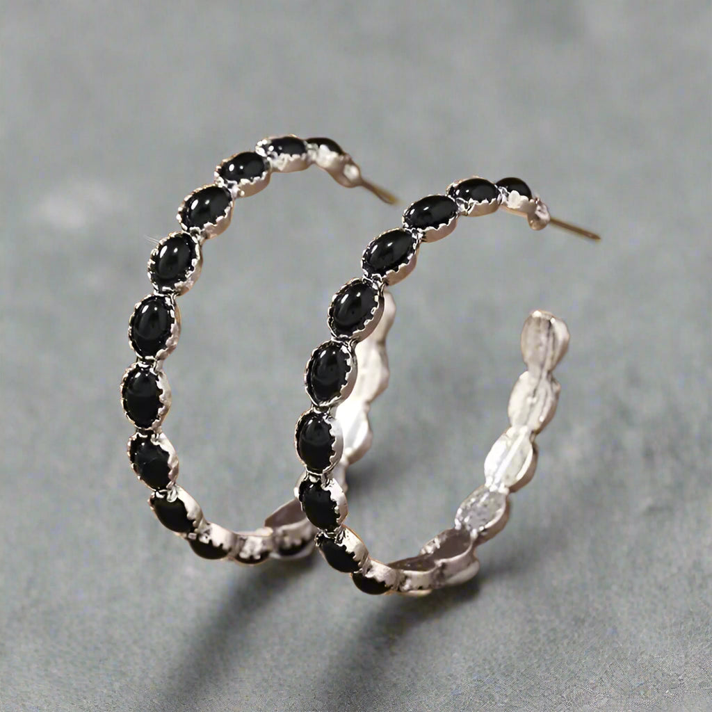 Boho Western Inlaid Stone Hoop Earrings