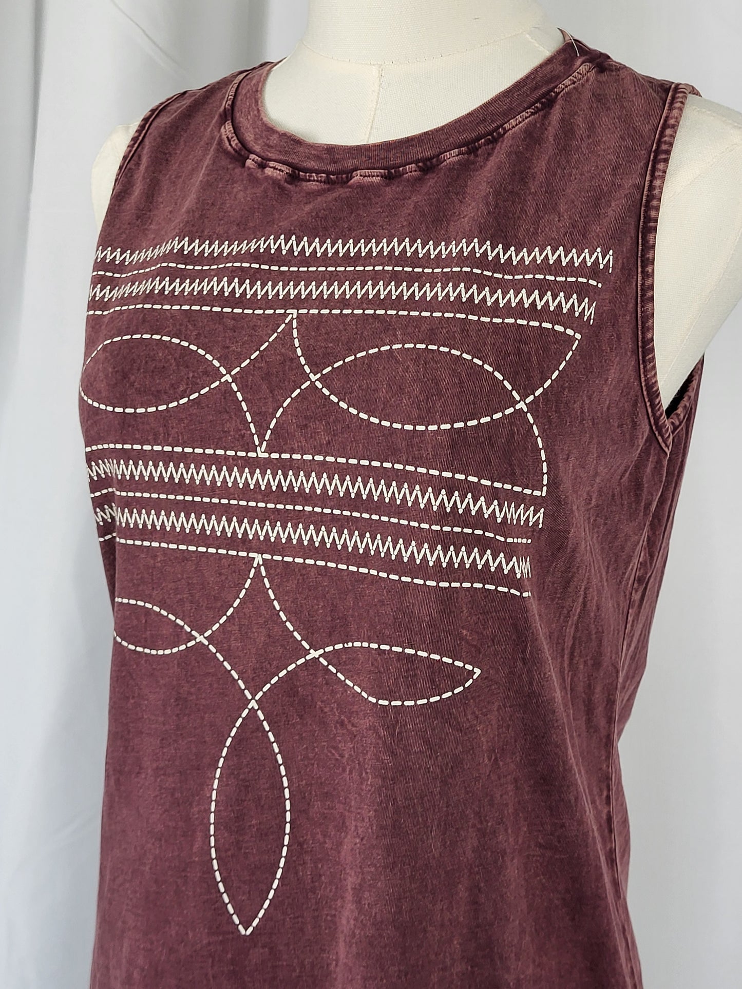 Cowboy Boots Toe Stitched Graphic Burgundy Tank Top | HRTandLUV
