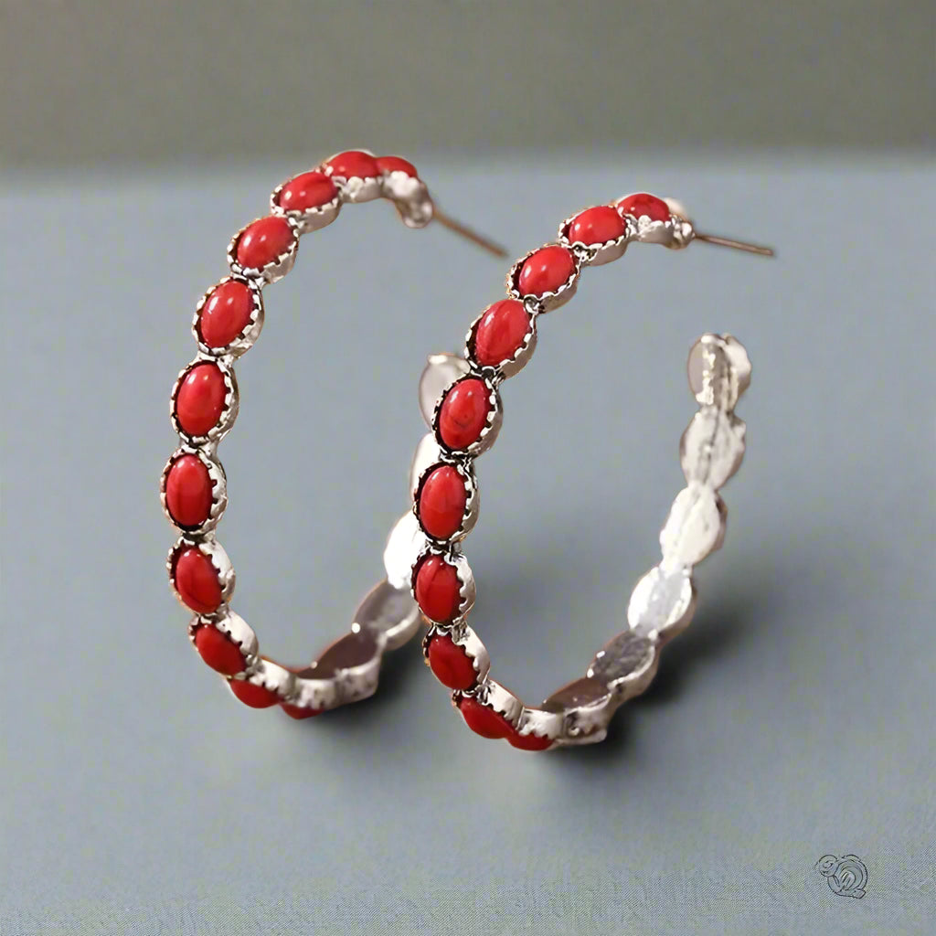 Boho Western Inlaid Stone Hoop Earrings