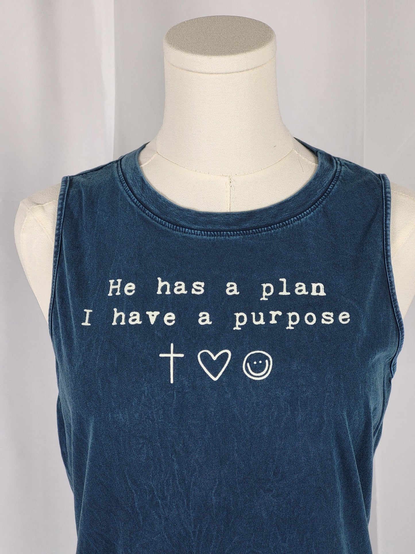 "He has a plan" Graphic Mineral Navy Tank Top | HRTandLUV
