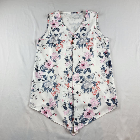 Floral Print Sleeveless V-Neck Blouse (Pink & Gray Flowers)