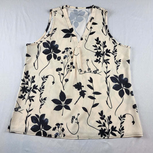 Floral Print Sleeveless V-Neck Blouse (Khaki & Black)