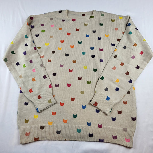 Soft Sweater with Multicolor Cat Prints