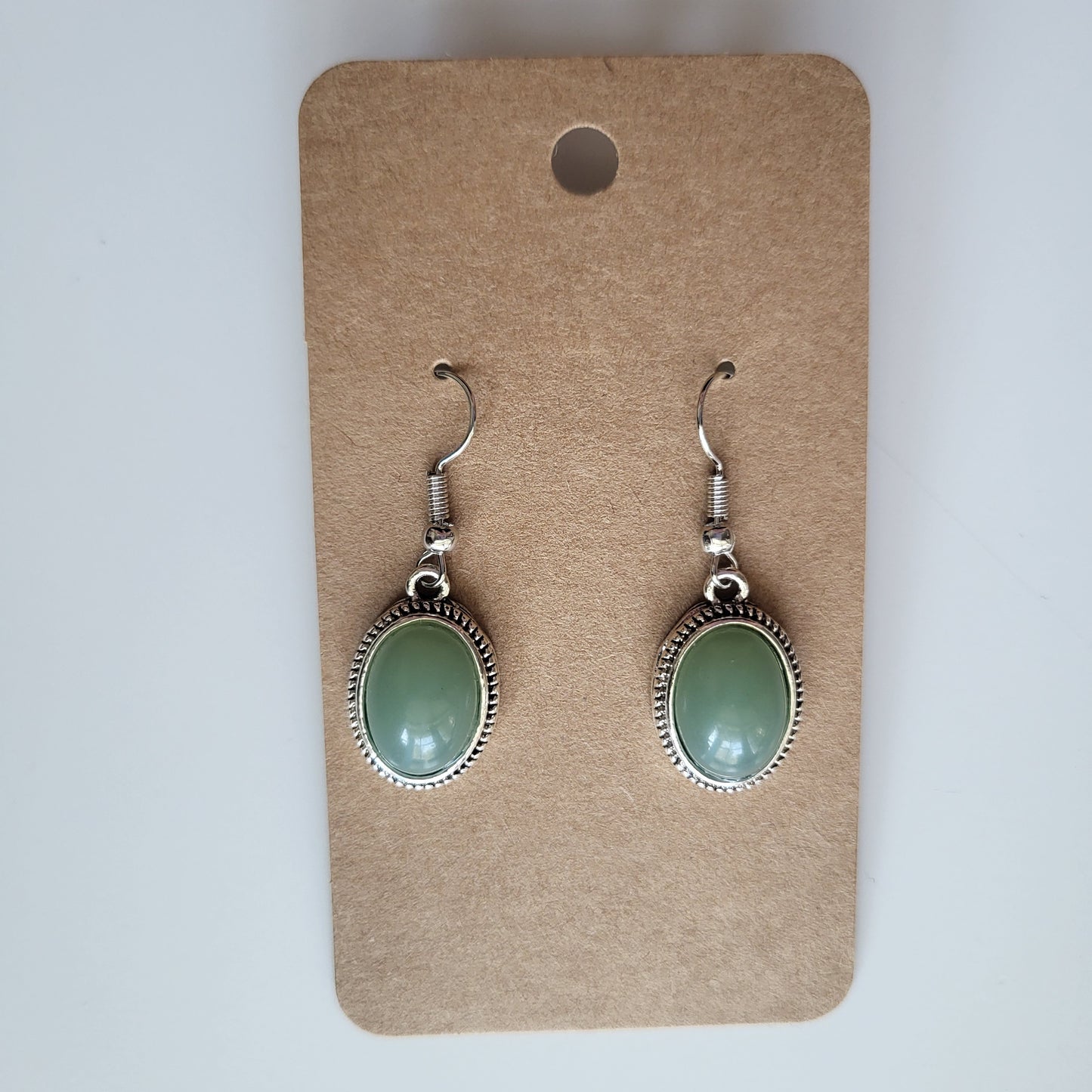 Green Natural Stone Oval Dangle Earrings