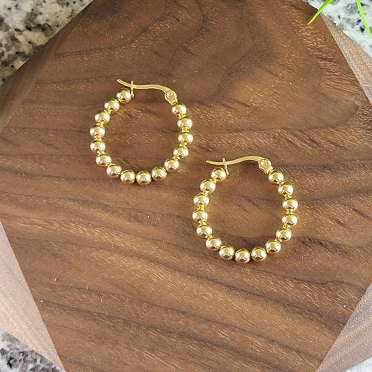 18K Gold PVD Circle Ball Hoop Earrings | Waterproof Stainless Steel Hoops