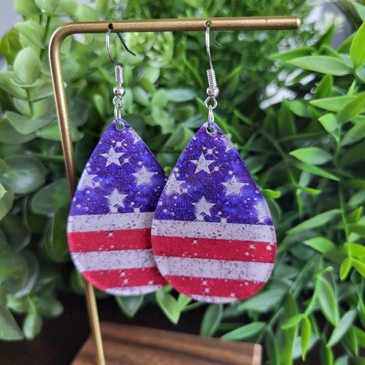 Patriotic Flag Teardrop Earrings | Lightweight Acrylic 4th of July Jewelry