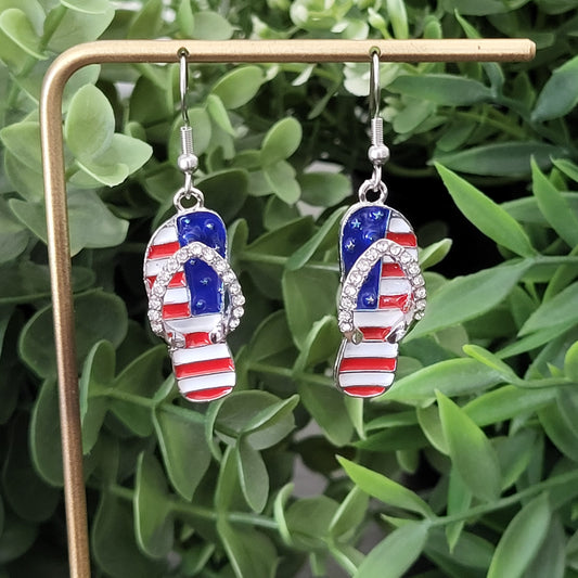 Patriotic Flip Flop Dangle Earrings | 4th of July Red White Blue Earrings