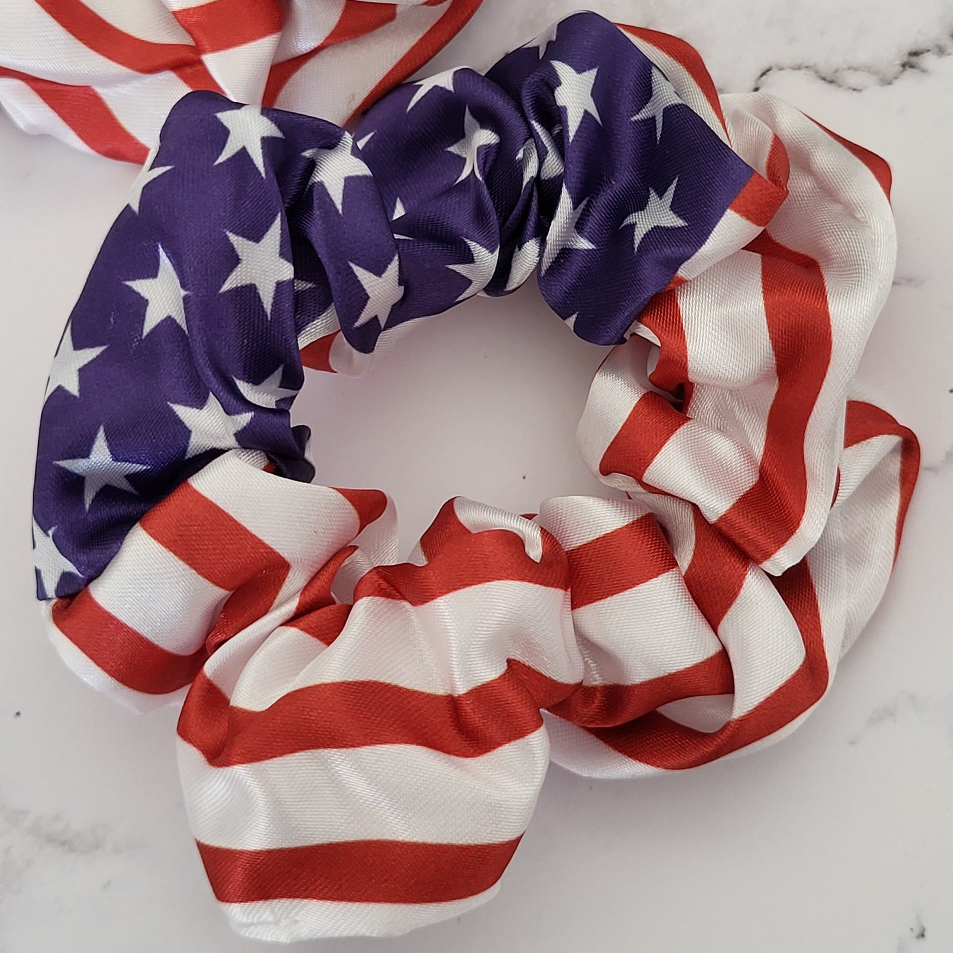 American Flag Satin Scrunchies Set | Patriotic Red White Blue Hair Accessories