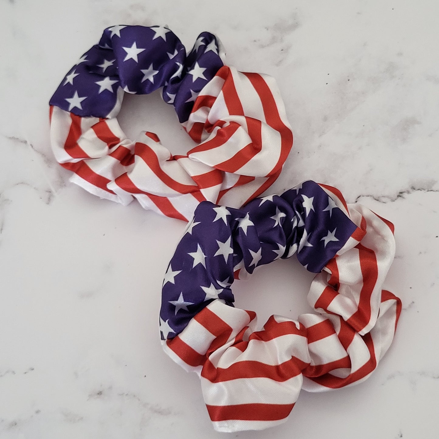 American Flag Satin Scrunchies Set | Patriotic Red White Blue Hair Accessories