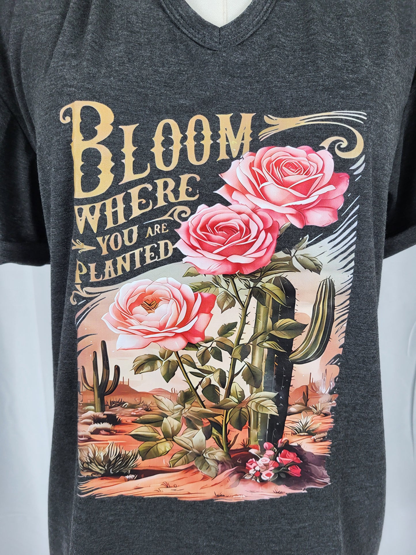 "Bloom Where You Are Planted" Dark Gray Tee [Final Sale]