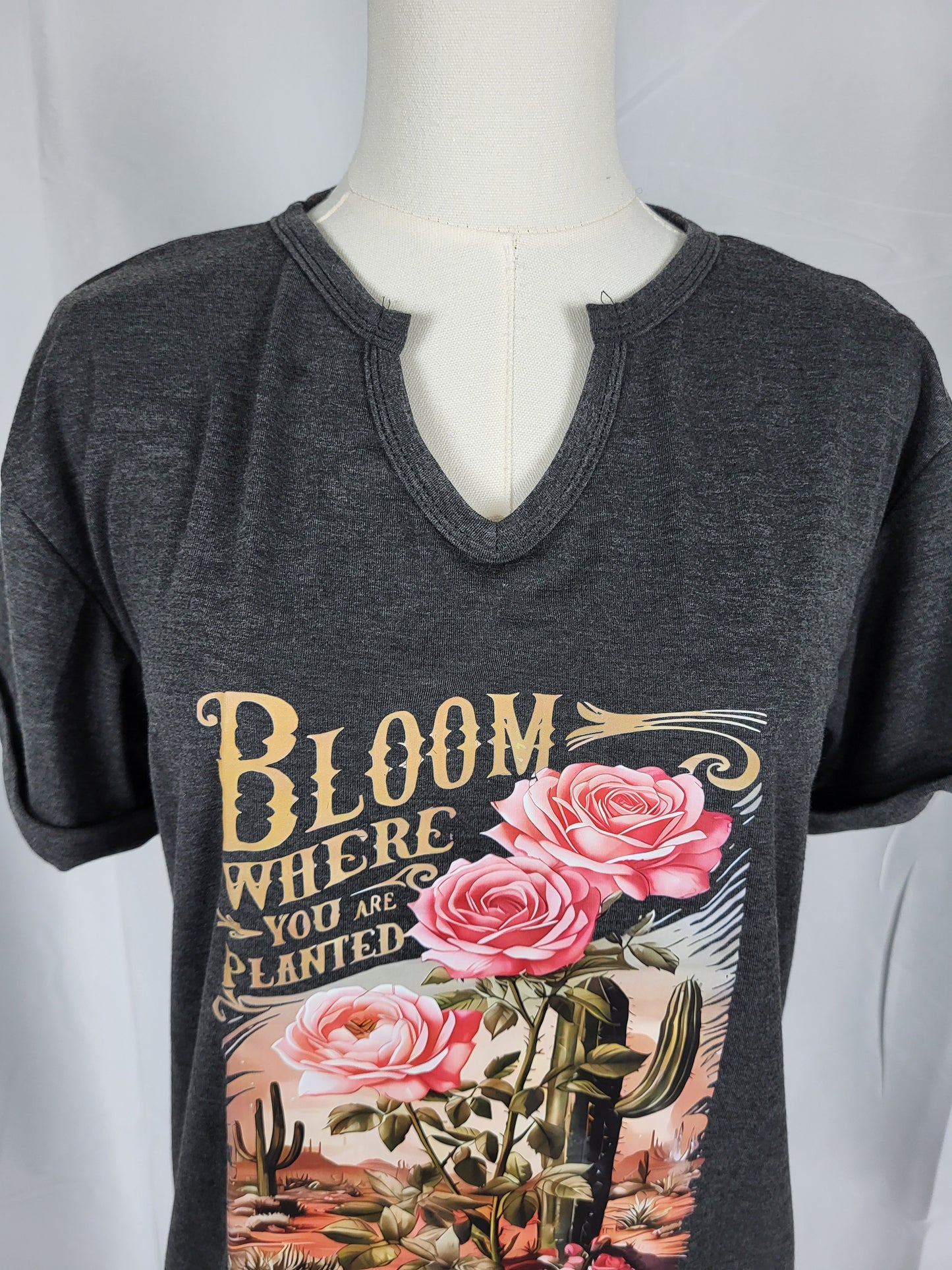 "Bloom Where You Are Planted" Dark Gray Tee [Final Sale]