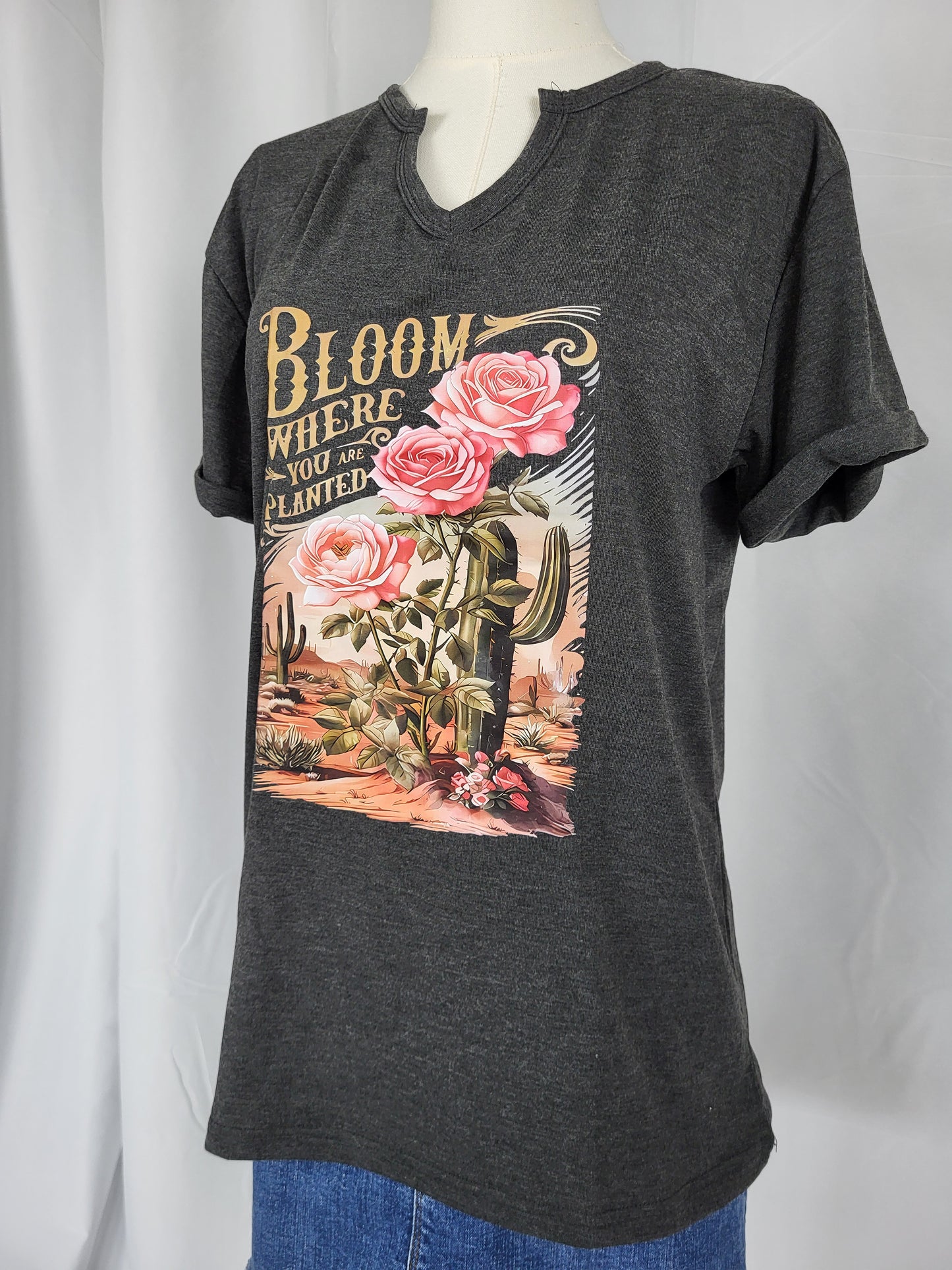 "Bloom Where You Are Planted" Dark Gray Tee [Final Sale]