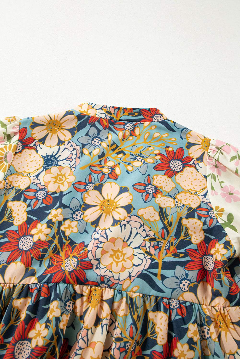 Multicolor Boho Floral Dress Crochet V-Neck Half Sleeve Loose Mini Dress