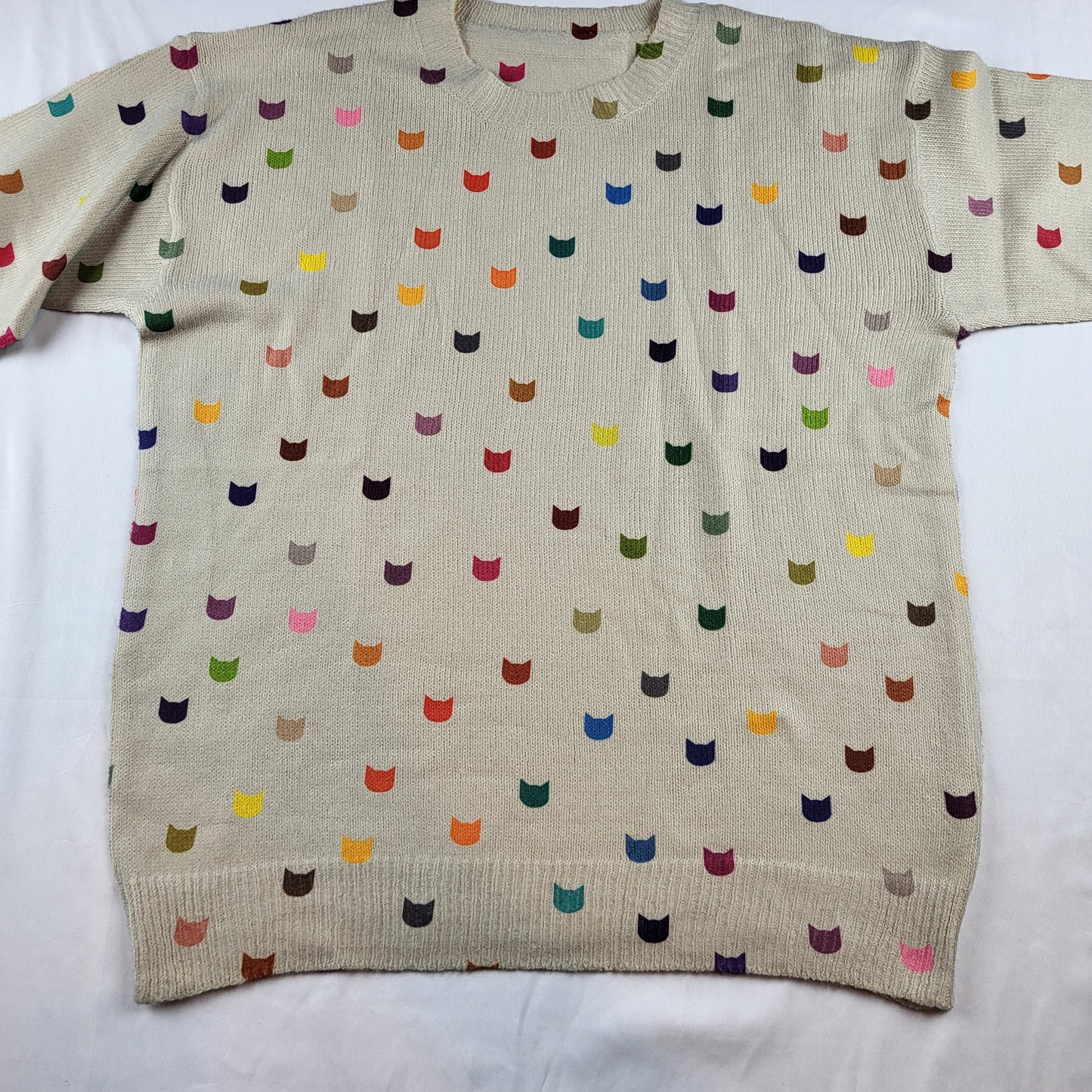 Soft Sweater with Multicolor Cat Prints