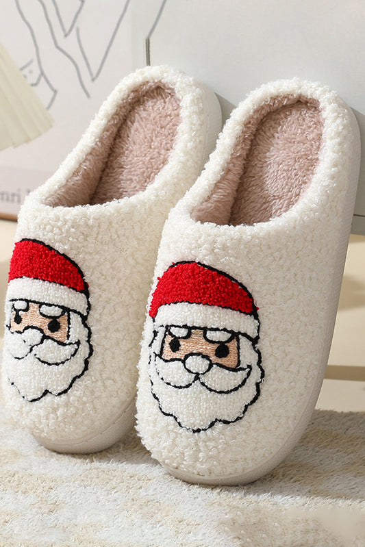 Santa Claus Graphic Plush White Slippers