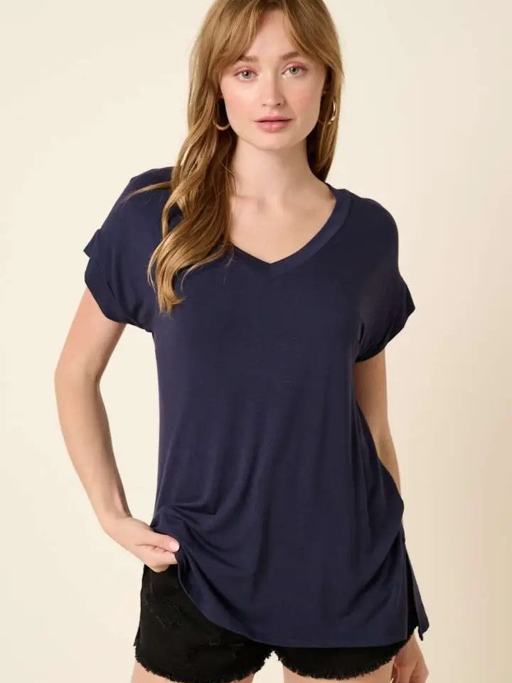 Bamboo Fabric V-Neck T-Shirt | Soft & Breathable Navy Tee by Mittoshop