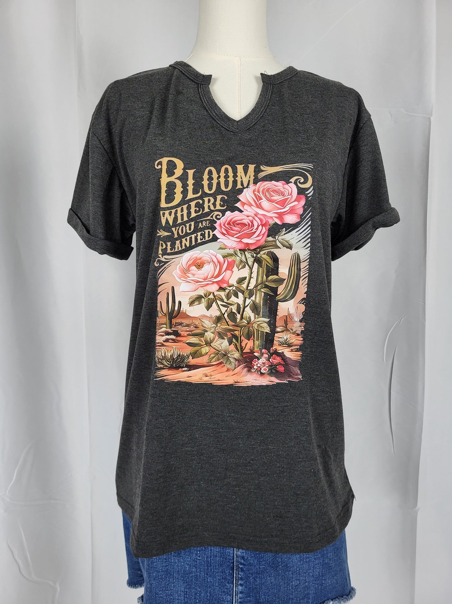 "Bloom Where You Are Planted" Dark Gray Tee