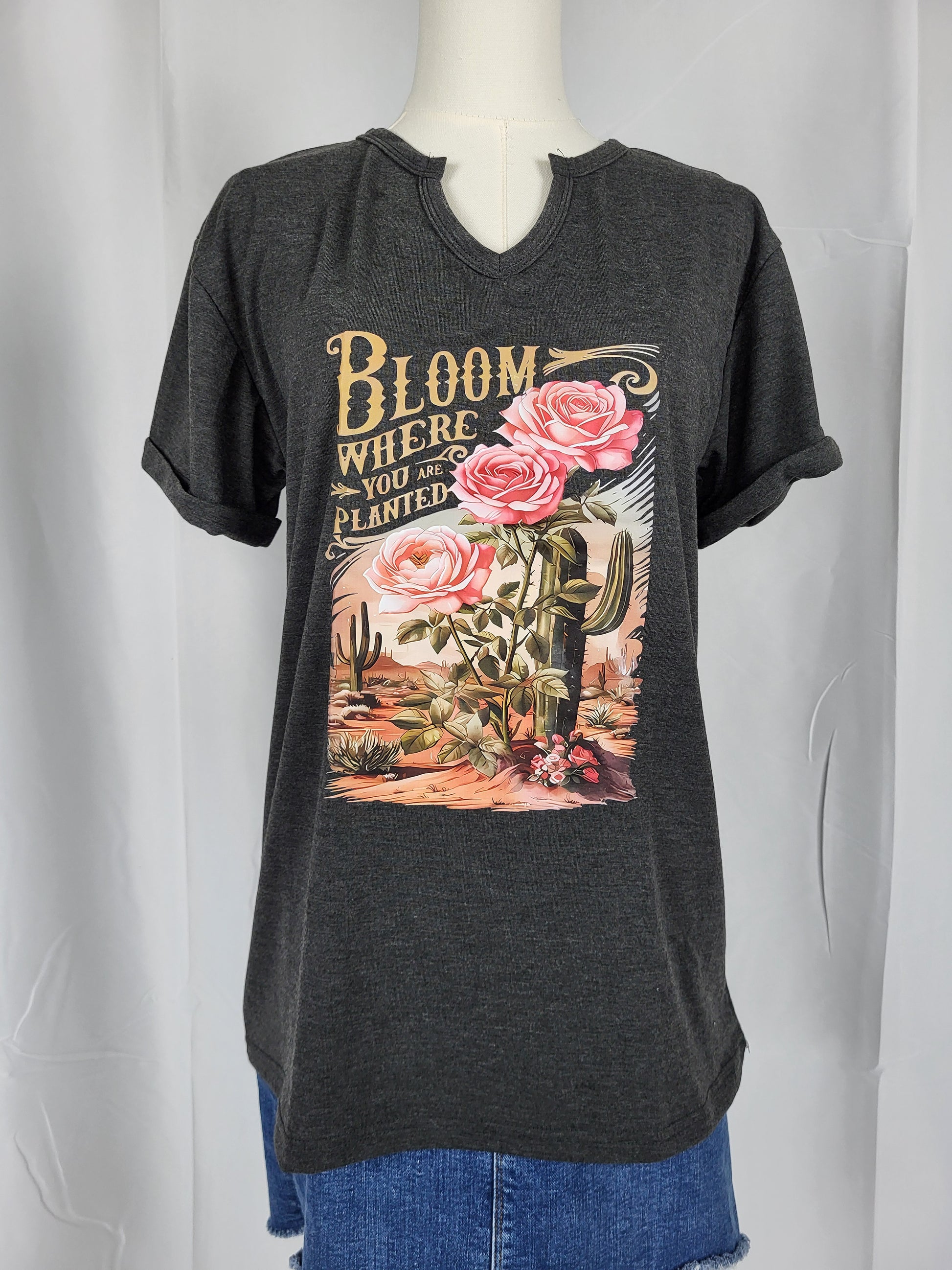 "Bloom Where You Are Planted" Dark Gray Tee